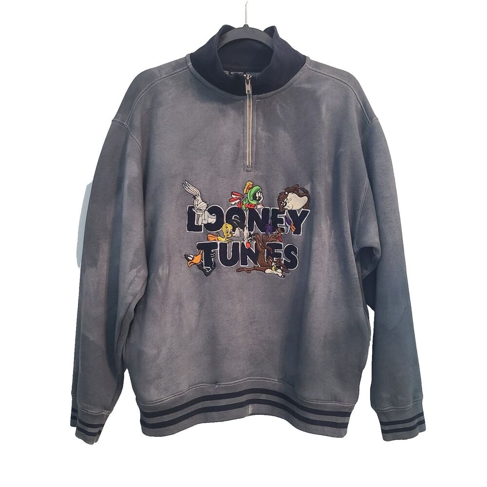 VTG Warner Bros Studio Store Looney Tunes 1/4 Zip Pullover Sweatshirt M 1997 Y2K
